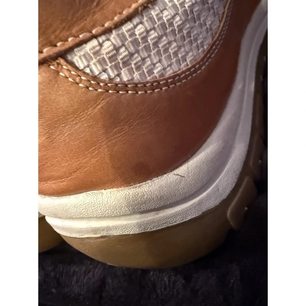 SAO Mens Size 12M Comfort Shoes Brown Beige Leather Sneakers Herringbone Pattern